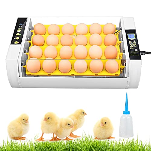 24 Eggs Incubators for Hatching Eggs with Automatic Turner, Turning & Temperature Control, LED High-Efficiency Automatic Egg, Automatic Ventilation Egg Incubators for Chicken, Quail Eggs