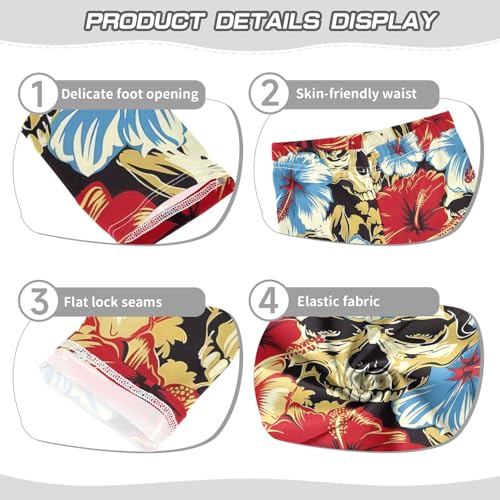 Red Blue Hibiscus Flower Skull Girls Leggings Soft Stretch Workout Yoga Dance Pants for Kids Casual Tights3