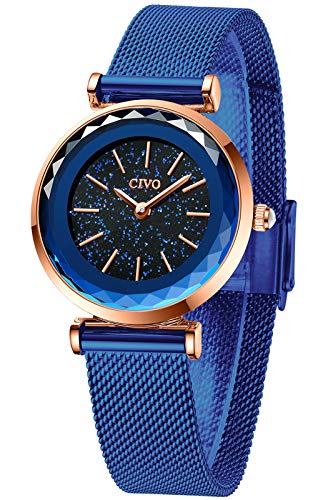 Blue Women Watch, Luxury Analog Ladies Watches, Stainless Steel Waterproof Girls Watch Casual Quartz Watches for Women