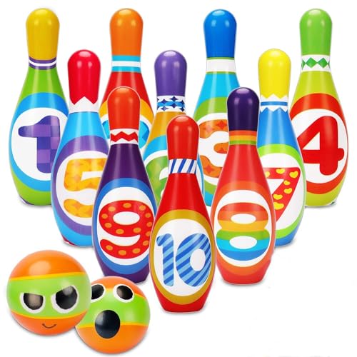 Preescolar, Toy Juego De Bolos Para Niños, Colorido Juego De Bolos De Juguete De 12 Piezas, Juguetes Educativos, Bolos De Botella De Bolos, Boliche Para Niños, Fiestas En...