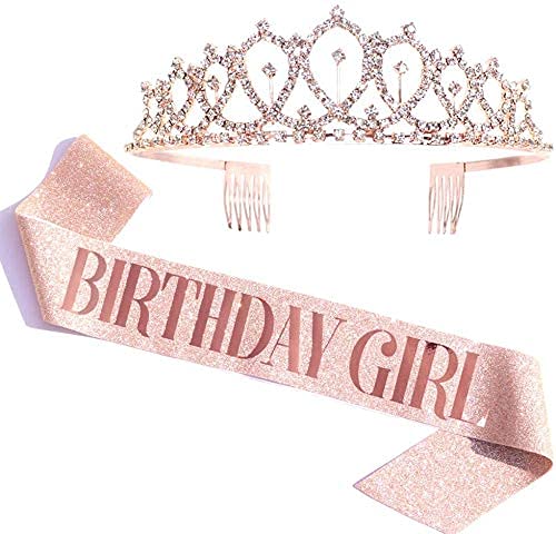 SYGA Birthday Queen Sash & Rhinestone Tiara Kit - 21st 30th Birthday Gifts Birthday Sash for Girl Women Birthday Party Supplies Reusable Pary Favour- Rose Gold (B09QKLV697) Amazon Price History, Amazon Price Tracker