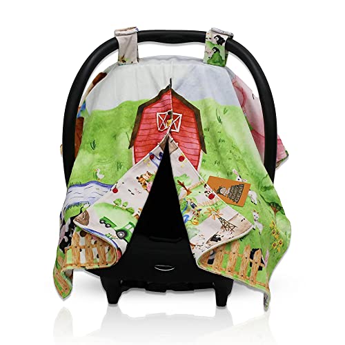 Image of Dear Baby Gear Car Seat Cover for Boys & Girls - Baby Carseat Canopy w /Snap Opening - Infant Seat Cover - Stroller & Nursing Covers - Newborn Carrier Canopy - 40x30 inch (Barn with Animals Farm Life)