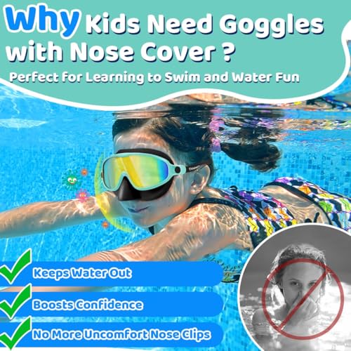 Vvinca Swim Goggles with Nose Cover, 2 Pack Wide View Diving Mask Anti-Fog UV No Leak Toddlers Swimming Goggles for Kids 3-12 - image 4