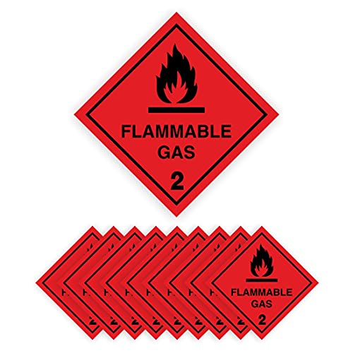 Image of Flammable Gas Warning Signs, Class 2, Self-Adhesive Vinyl labels, 100mm x 100mm, Pack of 10 Stickers