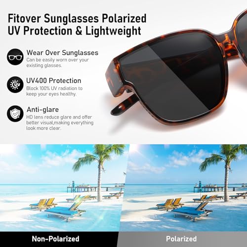 Polarized Sunglasses Over Glasses Men Women,UV Protection Square Sunglasses Wrap-around Driving,Lightweight TR902