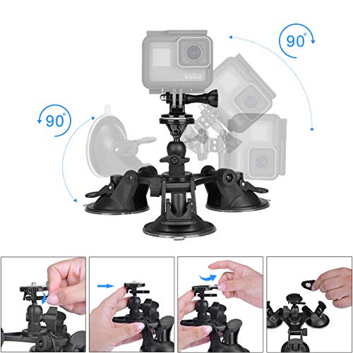 Fantaseal GP-FS1821US 3-Cup Action Camera Suction Cup Mount Motion Camcorder Car Windshield Hood Door Trunk Lid Holder /W Ball Head Compatible thumb #3