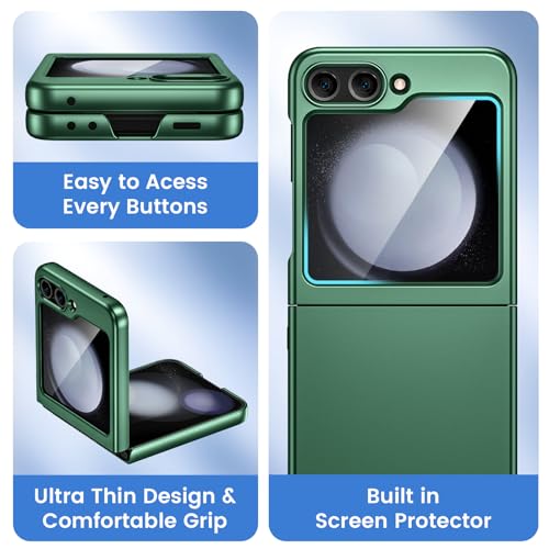 Image of Ruky for Galaxy Z Flip 5 Case, Hard PC Ultra Slim Shockproof Protective Cover, Support Wireless Charging Full Body Drop Protection Case for Samsung Galaxy Z Flip 5, Dark Green