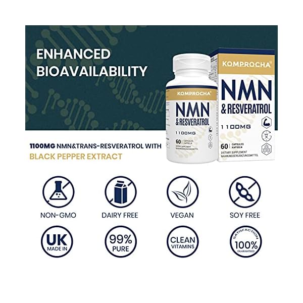 NMN-Trans-Resveratrol-99-Purity-Black-Pepper-1100mg-for-Max-Absorption-Powerful-Antioxidant-Anti-Aging-Supplements-for-Immune-Skin-Health-60-Capsules-Pack-of-1 KOMPROCHA NMN + Trans-Resveratrol 99% Purity+ Black Pepper 1100mg, for Max Absorption, Powerful Antioxidant & Anti-Aging…