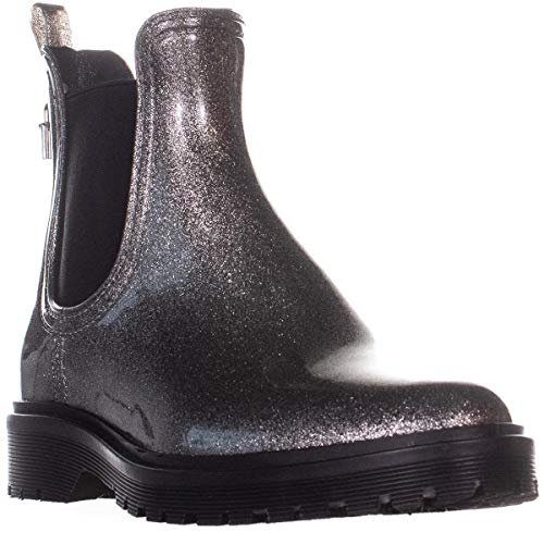 Michael Michael Kors Tipton Rain Bootie Gunmetal Glitter PVC 8 M