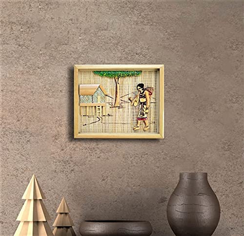 Image of Painting Of Tribal area Culture Village Life Bamboo Design Handicrafted Mordern Interior Wall Hangings For Living Room And Guest Room Home Decor Items And Wall Decor (Frame) 23 * 21 Cm