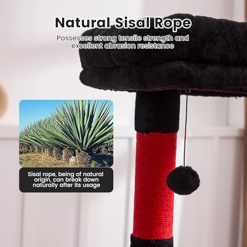 Image of Gardner Pet 65in Heavy Duty Cat Tree Tower for Large Cats, Multi-Level Cat Furniture with Replaceable Sisal Scratching Post, Hammock | Extra-Large Platform & Condo (Black Red, Basic φ:2.84 inch)