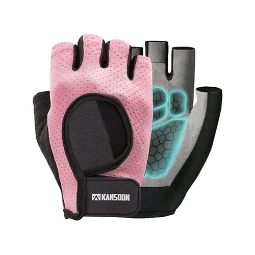 Kansoon Ecotechnology Workout Gloves, Best Exercise Gloves For Weight Lifting, Cycling, Gym, Training, Powerlifting, Hanging, Breathable & Fingerless Gloves, For Men & Women (Medium, Pink) #TOP15