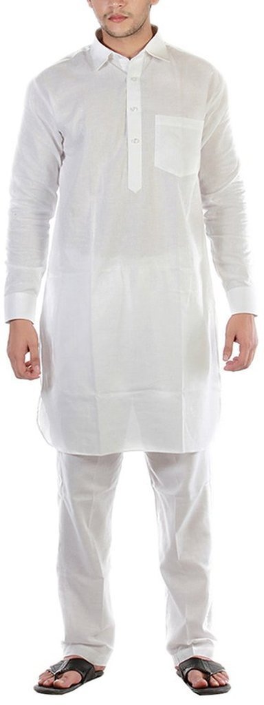 Kurta Pathani blanco de algodon Royal Kurta conjunto de pijama para bodas y eventos 5