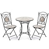 DRW Set mit Tisch und 2 Stühlen aus Metall und Stein in Schwarz, Grau und Weiß, 72 x 60 x 60 cm