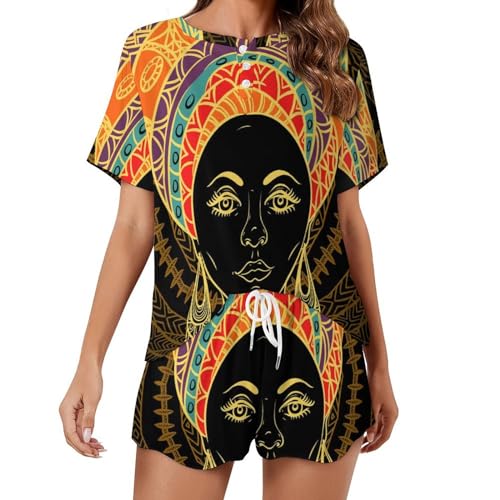 Pyjama femme africaine à manches courtes en ensemble de nuit léger d'été