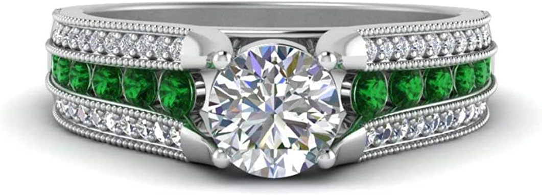 Created Gemstone Round Shape Faceted Emerald Cz rings - 0.925 Sterling Silver Ring Green Emerald Cz Gems ring - girls jewelry Eternity Band gift for teacher's day Anniversary Band Ring-US -6