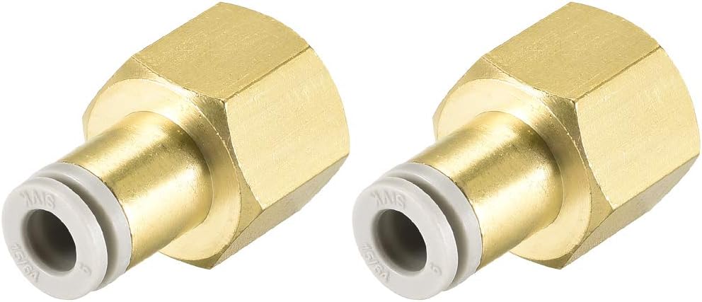 sourcing map Push to Connect Tube Fittings 6mm Tube OD x 3/8 PT Female Straight Pneumatic Connector Pipe Fitting Golden Tone 2Pcs