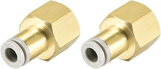 sourcing map Push to Connect Tube Fittings 6mm Tube OD x 3/8 PT Female Straight Pneumatic Connector Pipe Fitting Golden Tone 2Pcs