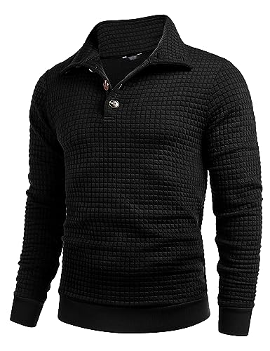 Pull homme col montant boutonné manches longues thermique style professionnel