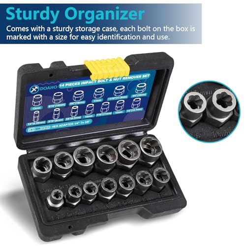 image for DOAHO 13+1Pcs Impact Bolt Extractor Kit & Lug Nut Removal Tool, Cr-Mo 