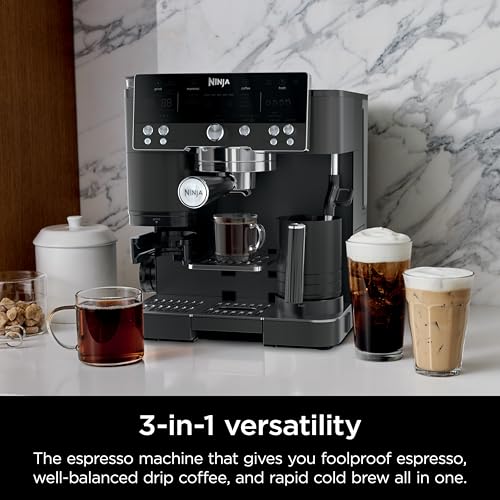 Image of Ninja Luxe Cafe Premier Espresso & Rapid Cold Brew, Black, ES601BK | Drip Coffee, Integrated Grinder, Assisted Tamper, Hands-Free Frother, Cappuccinos and Lattes, Dairy or Non-Dairy