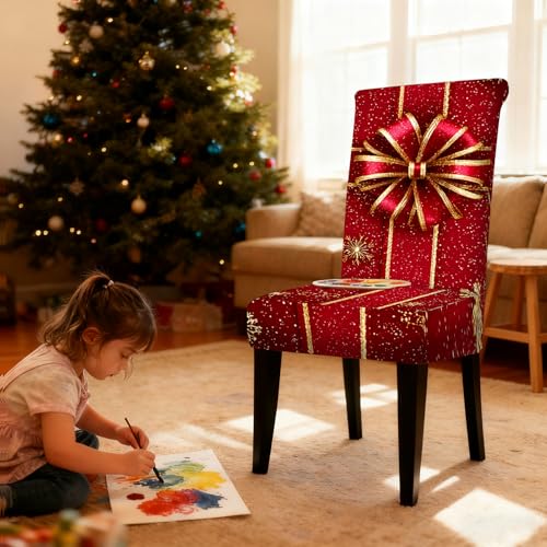 Image of Nuxovilar 2PCS Red Gold Bow Elegant Stretch Chair Covers 23.6x70in