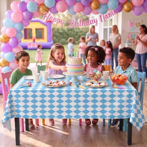 Image of Exquisite Oktoberfest Harvest Table Cover 6 Pack 54 in. x 108 in. Rectangle Plastic Tablecloth Disposable Table Covers for Checkered Blue White Gingham Beer Garden Bavarian German Fall Picnic Sup