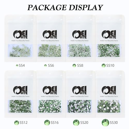 Image of Light Green Flatback Rhinestones, Glass Rhinestones for Nail Art and Craft, Glue Fix, Loose Crystal Gemstones(Lt.Green, SS4, 1440pcs, 1.5-1.7mm)