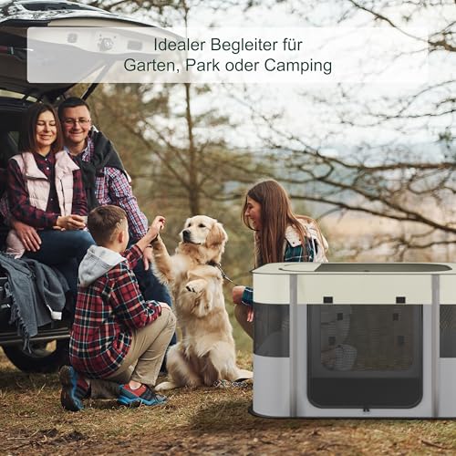 Relaxdays Welpenauslauf faltbar, HBT: 43x71x55 cm, Indoor & Outdoor, tragbarer Hundelaufstall, Oxford-Stoff, Mehrfarbig