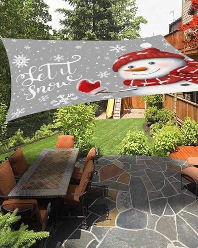 Boanket Sun Shade Sail 6.5' x 10', Christmas Snowman UV Block Sun Sails Shades, Xmas Let Snow Winter Snowflake Grey Shade Cloth for Patio Deck Terrace Garden Lawns Beach Backyard