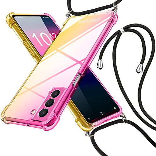 YDIHIHO for Galaxy S21 FE 5G Case,with Adjustable Lanyard Neck Strap,Gradient,Soft TPU,Cover Shockproof Bumper Cushion Case for Samsung Galaxy S21 FE 5G,Pink/Gold,MDM-DSJB-04-03
