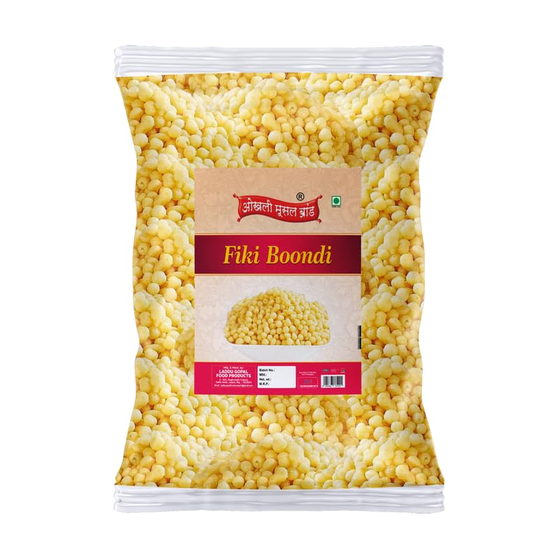 Image of OKHLI MUSAL BRAND Bundi Chach Buttermilk Curd Dahi Raita Boondi Snacks | Nagpur Khari Boondhi Boondi for Raita Plain Boondi Fiki Boondi Sada Boondi Murmure | Healthy and Hygenic Bundi-1Kg*1Pack