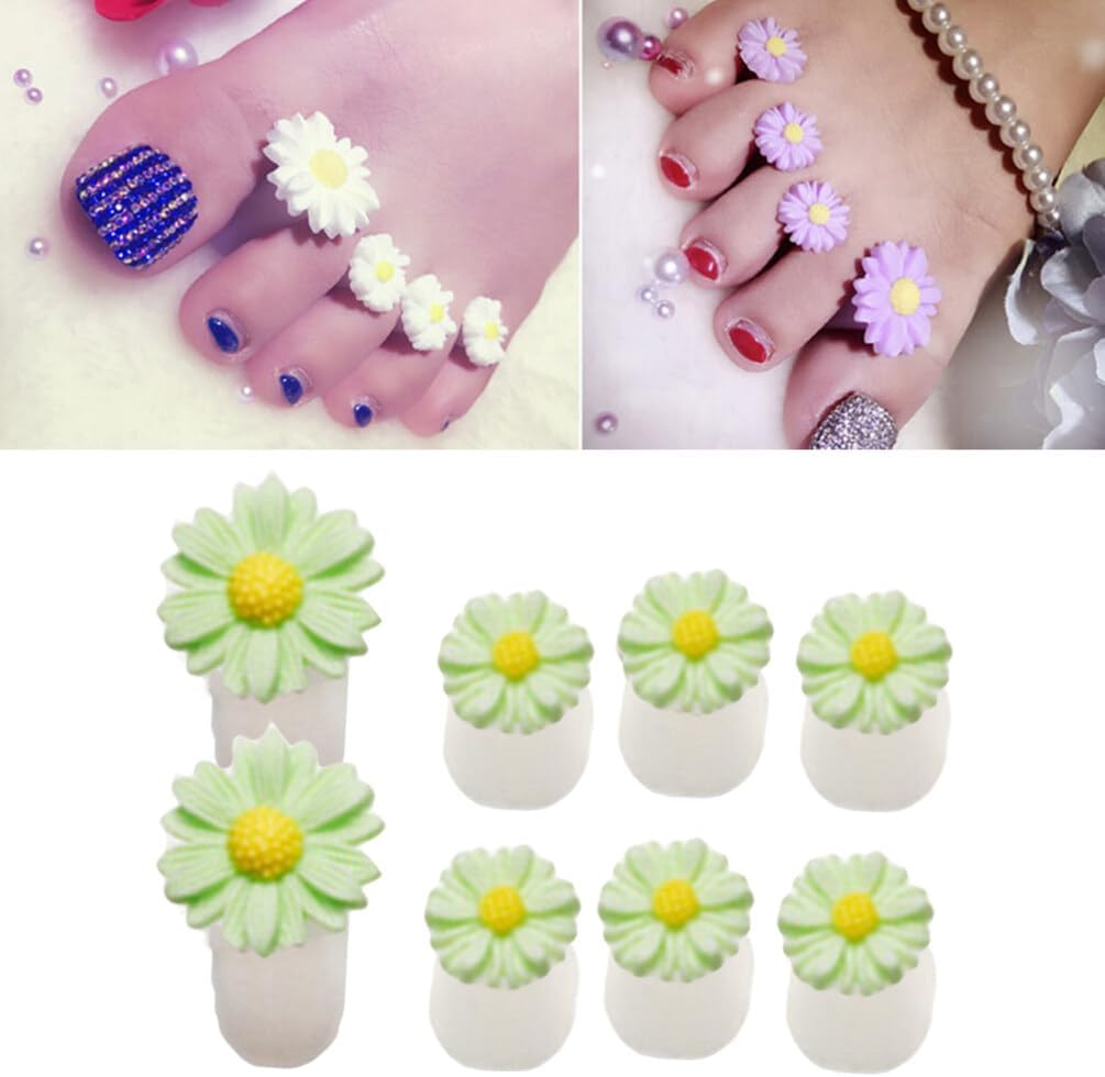 FRCOLOR Daisy Flower Toe Separators Silicone Toe Spacers for Pedicures Reusable Nail Art Spacers for Women Soft Foot Device for Polish Protection 8 Pcs
