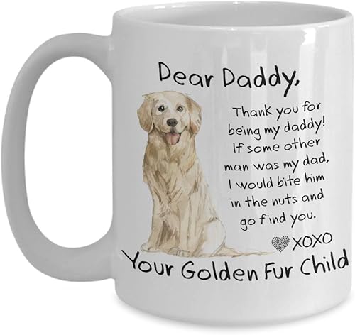 Miniatura 1 de Robyn-Michele Design Co. Taza de café con texto en inglés "For Golden Retriever Dog Dads - Funny Bite Him in the Nuts Dear Dog Dad - DEAR DADDY -