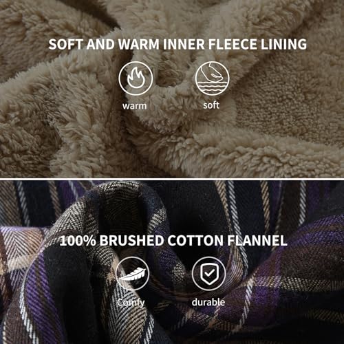 Image of Men's Sherpa Cotton Flannel Shirt Jacket Plaid Button Coat Pocket