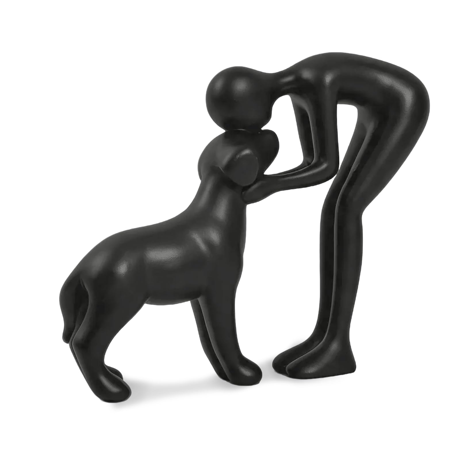 Abstract Person and Dog Sculpture Head-to-Head Figurine Black | abstract sculpture celebrating the bond between person and pet. Intimate head-to-head Touching memory keepsake for dog lovers