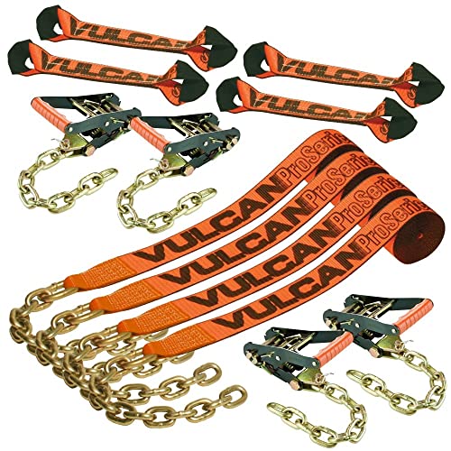 Vulcan 8-Point Roll Back Vehicle Tie Down Kit With Chain Tails On Both Ends - Set Of 4 - Proseries #TOP7
