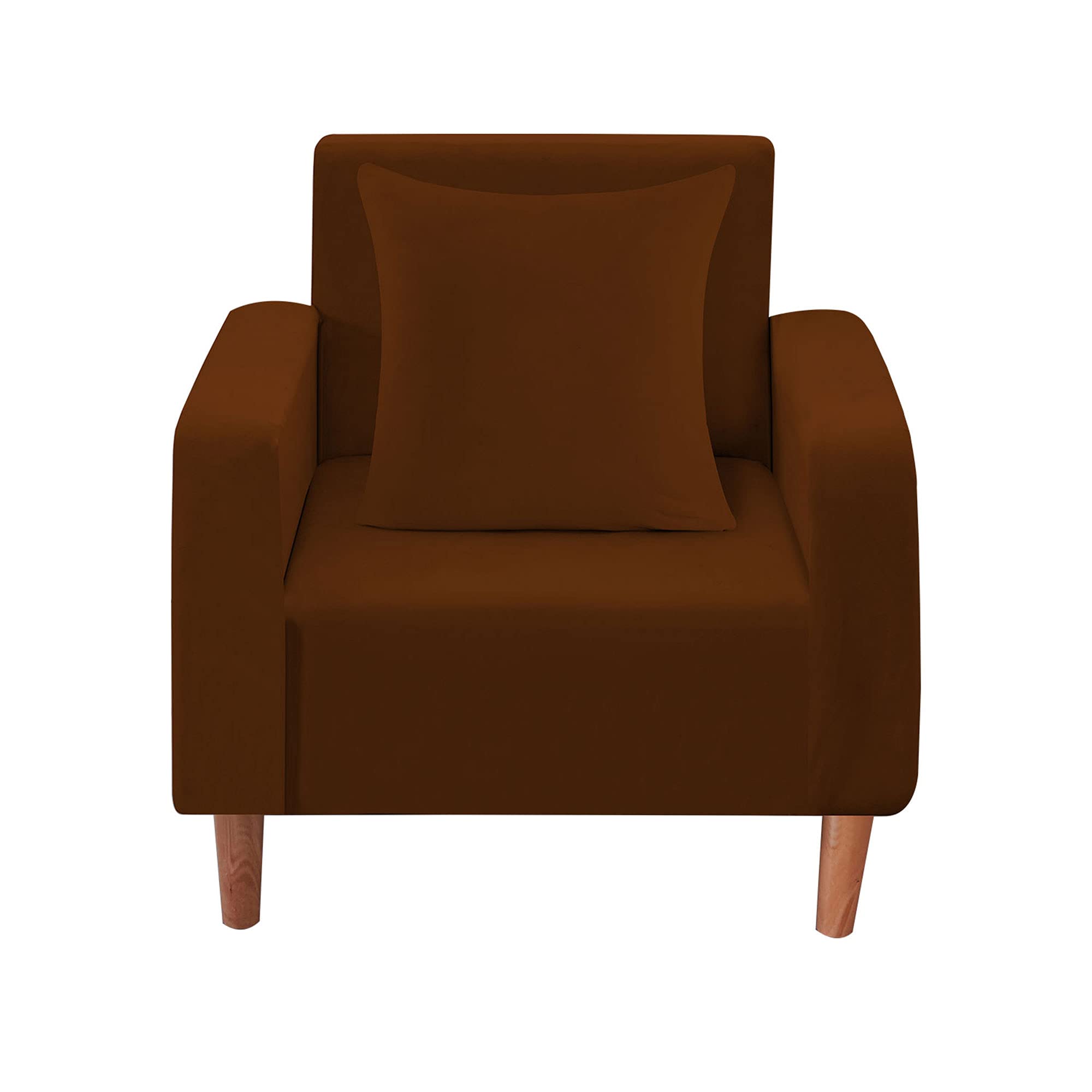 WedDecor Thick Velvet Arm Chair Covers Super Stretch Couch Cover 1 Seater Sofa Slipcovers Furniture Protector Non-Slip Sofa Cover for Living Room, Kids, Pets, Washable, Dark Brown
