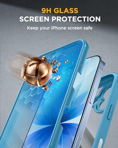 Image of Miracase for iPhone 17 Case 6.3'', Full-Body Military Grade Drop Protection Outdoor Phone case with Built-in Glass Screen &Camera Control,Easy Installation,No Gap,Compatible with MagSafe,Blue