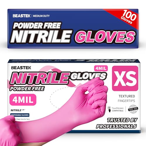 Beastek Nitrile Exam Gloves, 4 Mil 100 Pcs Powder-Free Latex-Free Medical Cooking Food-Safe Disposable Gloves, Hot Pink (X-Small)