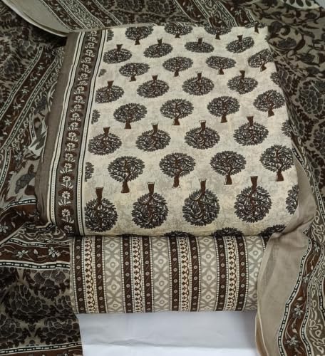 Image of DRAVINAM Trends Women's Premium Cambric Cotton Jaipuri Printed Unstitched Salwar Suit Dress Material with Mulmul Cotton Dupatta