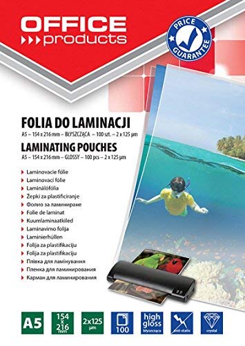 Lamination Foil Office PRODUCYS A5 2x125 MICR; Glossy 100 Pcs Transparent/Presentation/Type-for Lamination/Kind-Glossy/Material-Plastic/Colour-Transparent/Format-A5 / Thickness (mm)-2x125