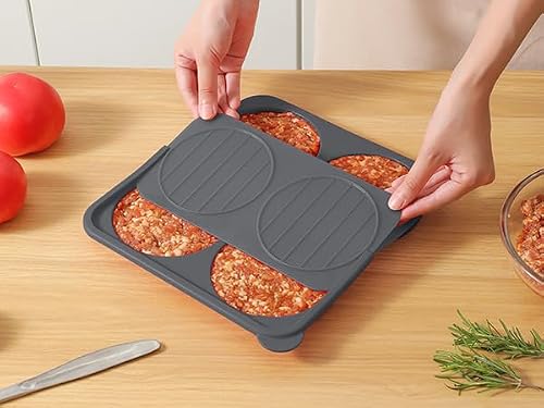 AUOON Hamburger Press Patty Maker - 4-Cavity Silicone Burger Press, 4.5\" 1/4 lb Non-Stick Patty Maker Mold for Kitchen BBQ, Dishwasher Safe & Freezer Storage (Gray)