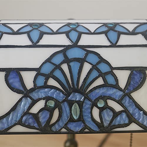 Tiffany Style Bankers Table Lamp Stained Glass Piano Desk Lamp Vintage Bedroom Bedside Lamp For Study,Antique Alloy Base,Zipper Switch,Blue Baroque #TOP4