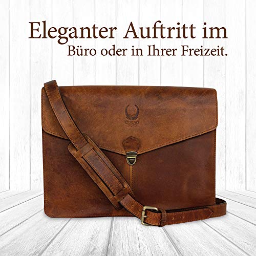 Sac cartable multipoches en cuir marron avec compartiment PC 14"