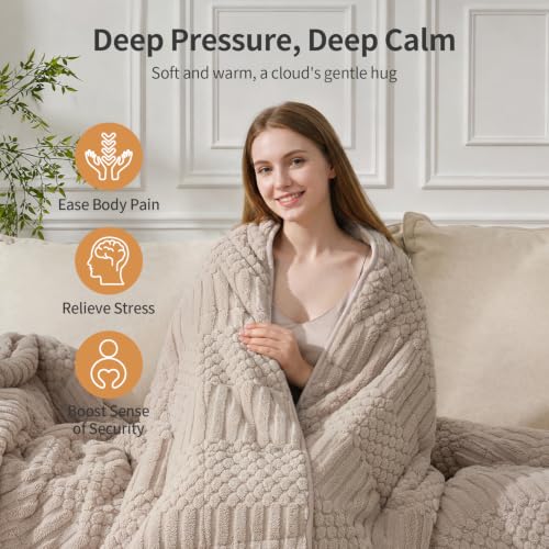 Image of Uttermara Weighted Blankets for Adults Queen Size, 20lbs 60x80 inches | Soft Plush Fleece; Warm Cozy Sherpa; Machine Washable; Filled with Glass Beads; Heavy Throw for Sleep and Calm; Beige