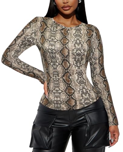 Women's Long Sleeve Basic Tops - Crew Neck Casual Going Out Y2K Fall Top Fitted T Shirt Clothes