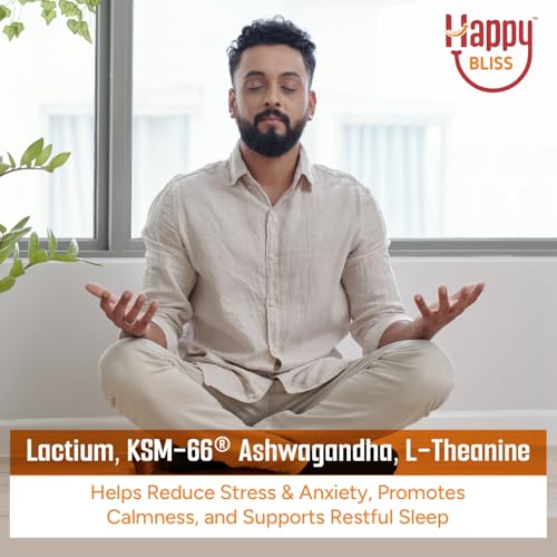 Image of Bliss Welness Happy Bliss : Happiness, Anxiety & Stress Relief Supplement | Natural Support for Calm, Mood, Anti Nervousness & Happy Hormones | Supports Balance of Cortisol, Dopamine, Endorphin, Serotonin & Oxytocin | Magnesium, KSM 66 Ashwagandha : 10 Servings