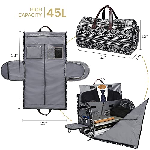 Modoker Carry on Garment Bags for Travel, Convertible Garment Duffel Bag with Shoulder Strap for Men Women- 2 in 1 Hanging Suitcase Suit Travel Bags (White-Black)