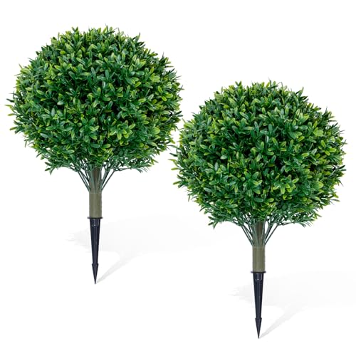 Premium 16" Diameter Artificial Japanese Boxwood Topiary – Set of 2 Faux Plants with Ground Spikes – UV-Resistant, Realistic Outdoor & Indoor Garden Décor – Weatherproof and Durable Premium 16" Diameter Artificial Japanese Boxwood Topiary – Set of 2 Faux Plants with Ground Spikes – UV-Resistant, Realistic Outdoor & Indoor Garden Décor – Weatherproof and Durable
